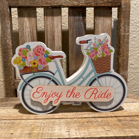 Bicycle Decor Bundle, Bicycle Wood Sign Enjoy The Ride Wall & Hello Spring Decor - Picture 14 of 16